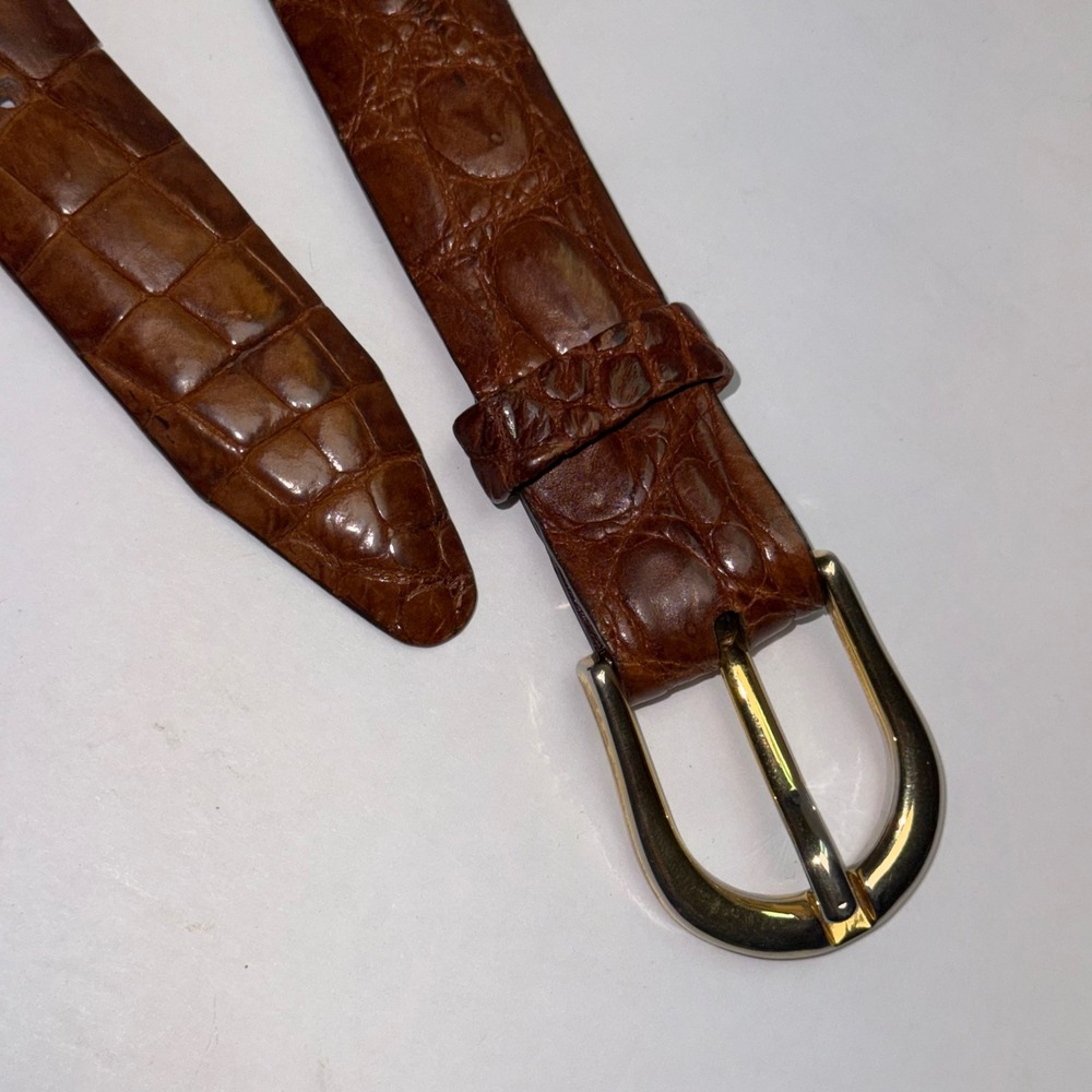 Veari Exotic Genuine Alligator Leather Belt Mens 34/35 Brown Skin Gold Buckle